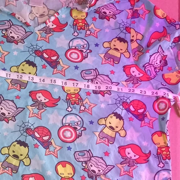 Marvel Plus Scrub Top 2x Iron Man Thor Spiderman Hulk Superhero Comic Book Shirt - Picture 7 of 8